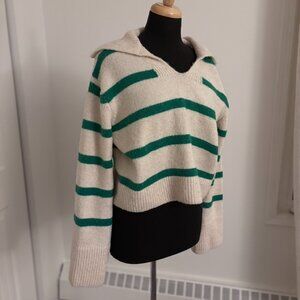 William Rast Green and White Collared Sweater